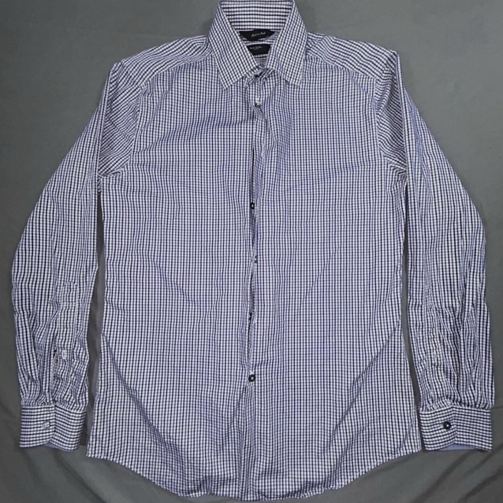 Paul Smith Dress Shirt Mens 16 38 Purple Gingham Slim Fit Long Sleeve Italy